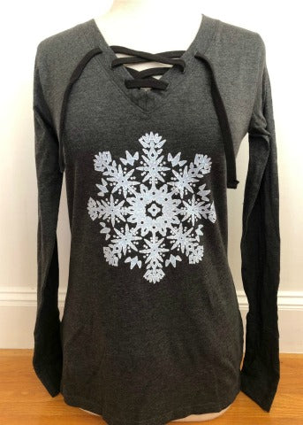 Charcoal Lace Up Long Sleeve Snowflake
