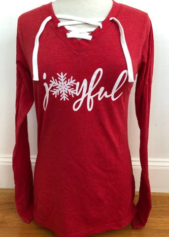 Red Lace Up Long Sleeve Joyful