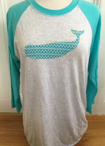 White & Aqua Baseball Tee Chevron Whale