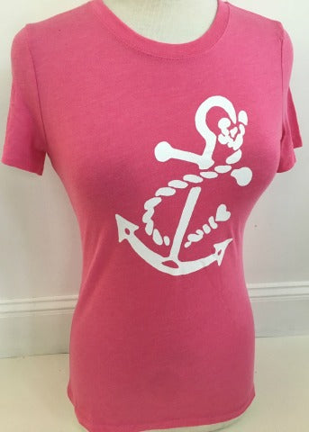 Pink Tri Blend Crew White Anchor