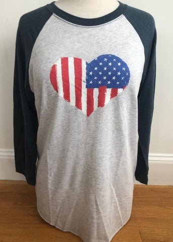 White & Navy Baseball Tee Heart Flag