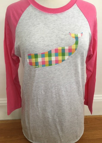 White & Pink Baseball Tee Plaid Whale