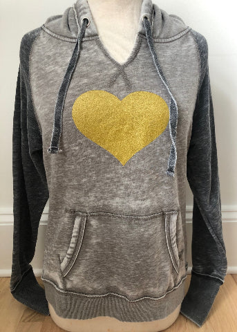 Vintage Grey-Charcoal Sweatshirt Gold Heart