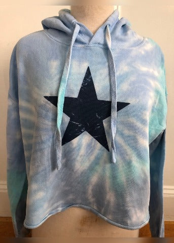 Blue Tie Dye Crop Hoodie Navy Star