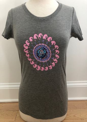 Grey Short Sleeve Pink Flower