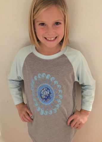 Grey & Aqua Girls Baseball Tee Turquoise Flower
