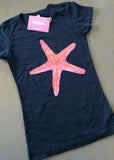 Navy Little Girls Tee Pink Starfish