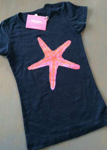 Navy Little Girls Tee Pink Starfish