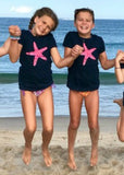 Navy Little Girls Tee Pink Starfish