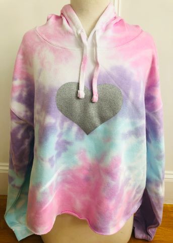 Pink Tie Dye Crop Hoodie Silver Heart