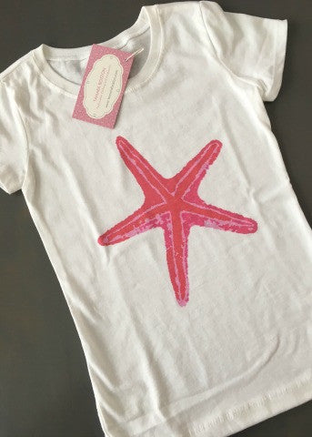 White Little Girls Tee Pink Starfish