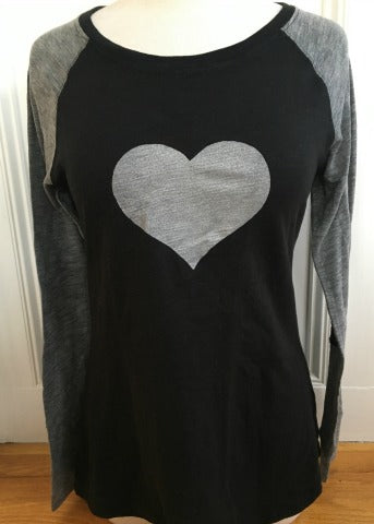 Black/Grey Baseball Tee Silver Heart