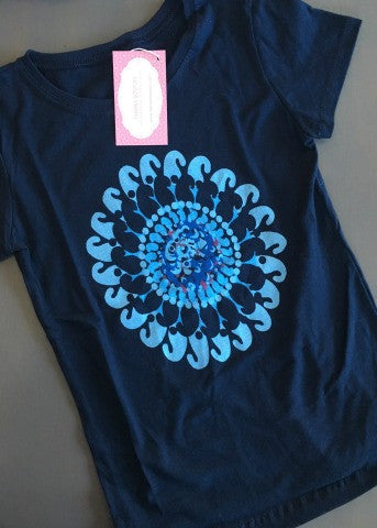 Navy Girls Short Sleeve Turquoise Multi Flower