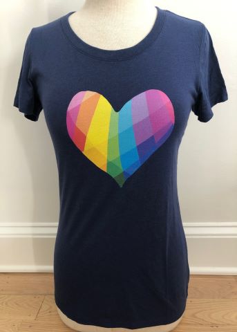 Navy Short Sleeve Rainblow Heart