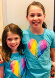 Turquoise Little Girls Tee Rainbow Heart
