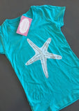 Turquoise Little Girls Tee White Starfish