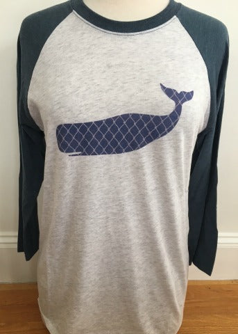 White & Navy Baseball Tee with Rope Whale