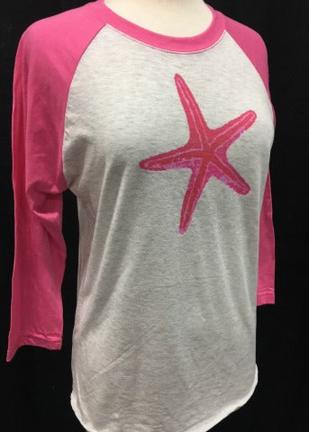 White & Pink Baseball Tee Pink Starfish