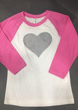 White & Pink Girls Baseball Tee Silver Heart